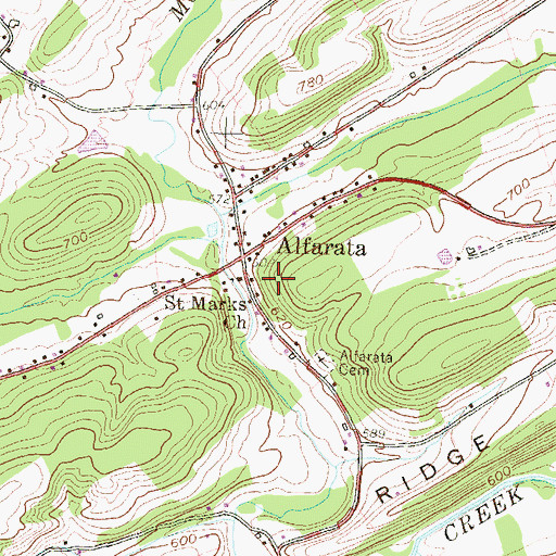 Topographic Map of Alfarata Census Designated Place, PA