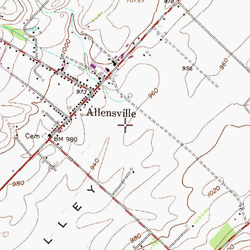Topographic Map of Allensville Census Designated Place, PA