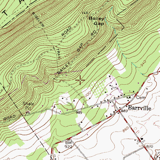 Topographic Map of Barrville Census Designated Place, PA