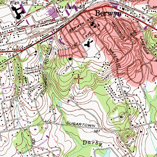 Topographic Map of Berwyn Census Designated Place, PA