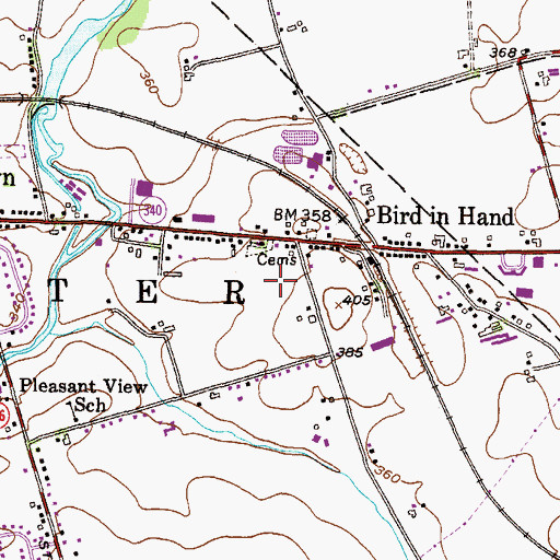 Topographic Map of Bird-in-Hand Census Designated Place, PA