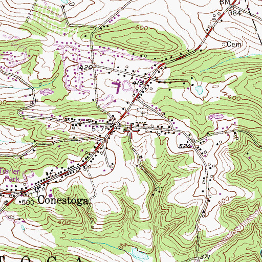 Topographic Map of Conestoga Census Designated Place, PA