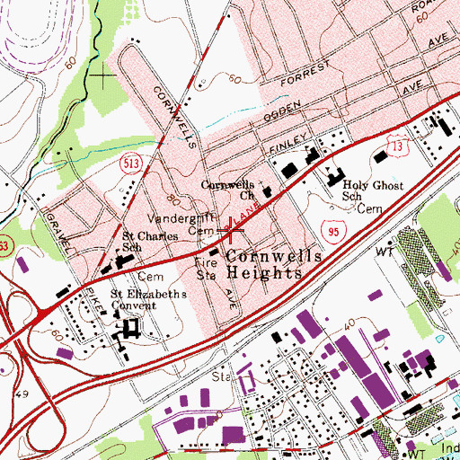Topographic Map of Cornwells Heights Census Designated Place, PA