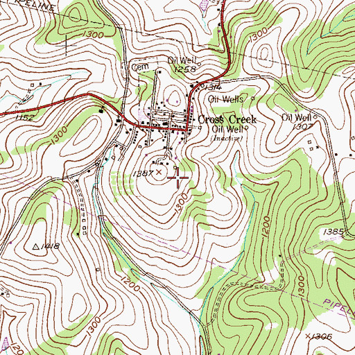 Topographic Map of Cross Creek Census Designated Place, PA