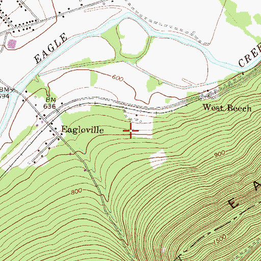 Topographic Map of Eagleville Census Designated Place, PA