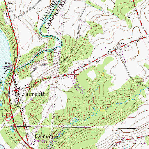 Topographic Map of Falmouth Census Designated Place, PA