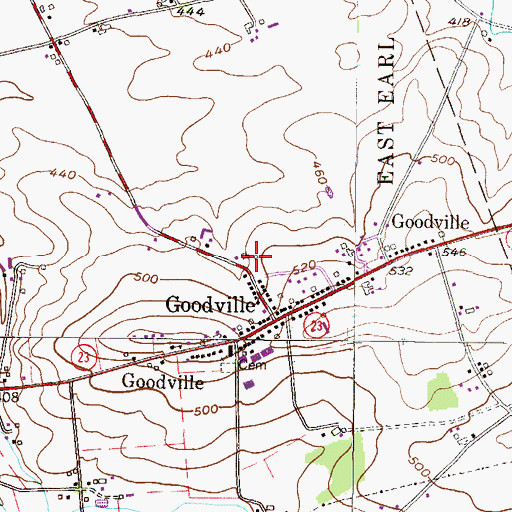 Topographic Map of Goodville Census Designated Place, PA