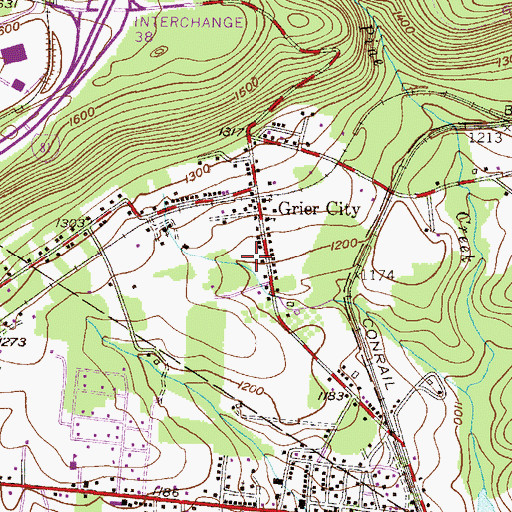 Topographic Map of Grier City Census Designated Place, PA