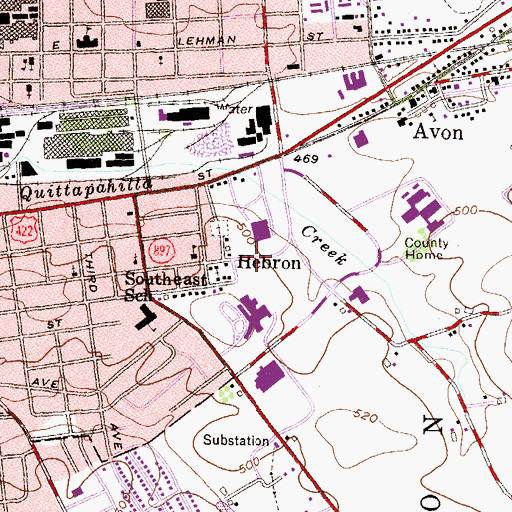 Topographic Map of Hebron Census Designated Place, PA