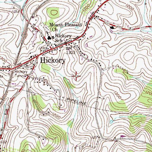 Topographic Map of Hickory Census Designated Place, PA