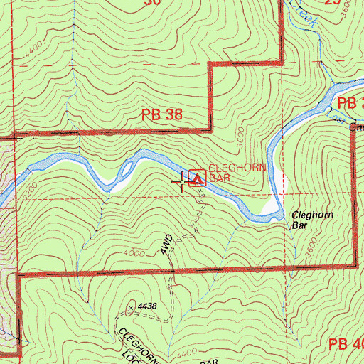 Topographic Map of Cleghorn Bar Campground, CA
