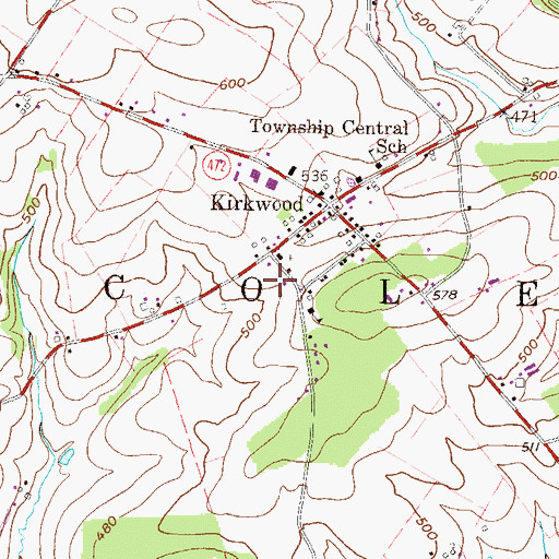 Topographic Map of Kirkwood Census Designated Place, PA