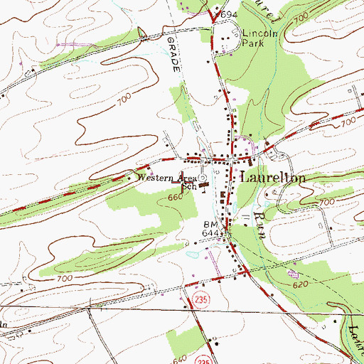 Topographic Map of Laurelton Census Designated Place, PA