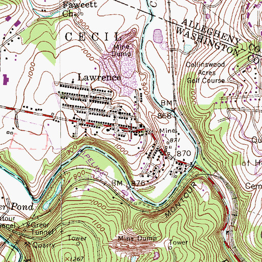 Topographic Map of Lawrence Census Designated Place, PA