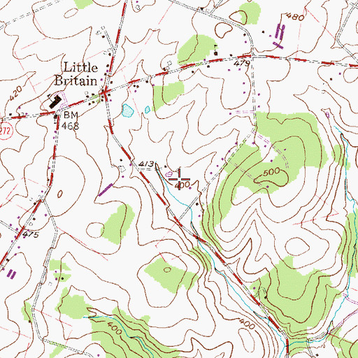 Topographic Map of Little Britain Census Designated Place, PA