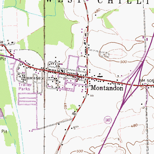 Topographic Map of Montandon Census Designated Place, PA