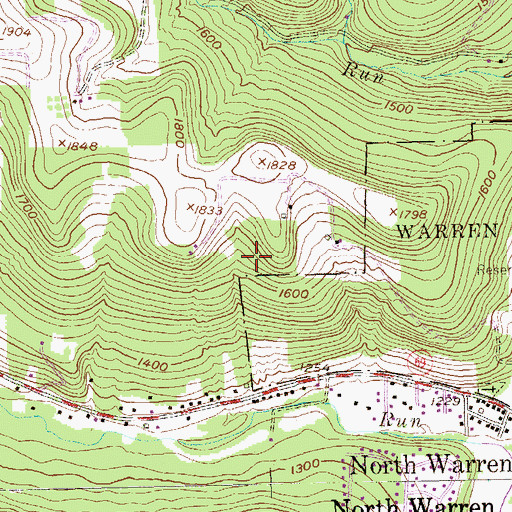 Topographic Map of North Warren Census Designated Place, PA