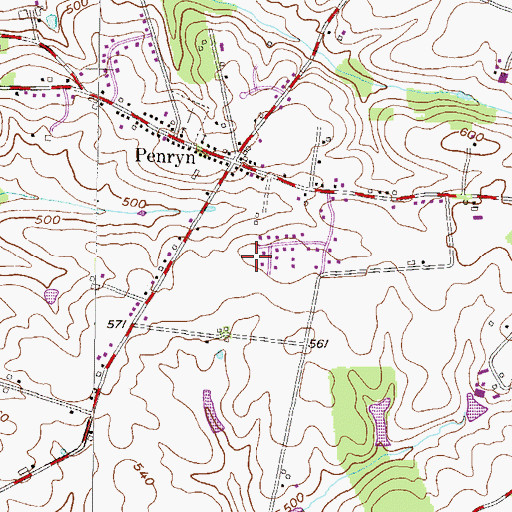 Topographic Map of Penryn Census Designated Place, PA