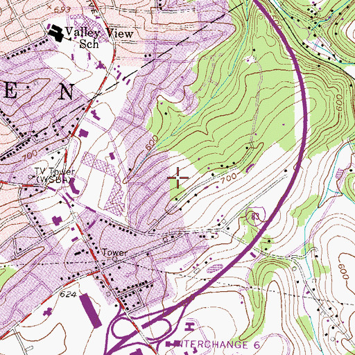 Topographic Map of Queens Gate Census Designated Place, PA