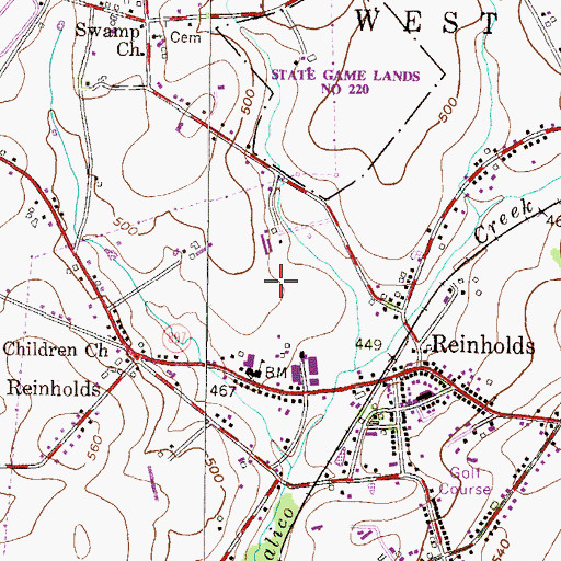 Topographic Map of Reinholds Census Designated Place, PA