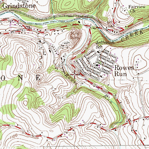 Topographic Map of Rowes Run Census Designated Place, PA