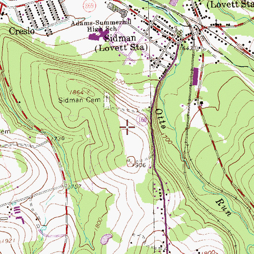 Topographic Map of Sidman Census Designated Place, PA