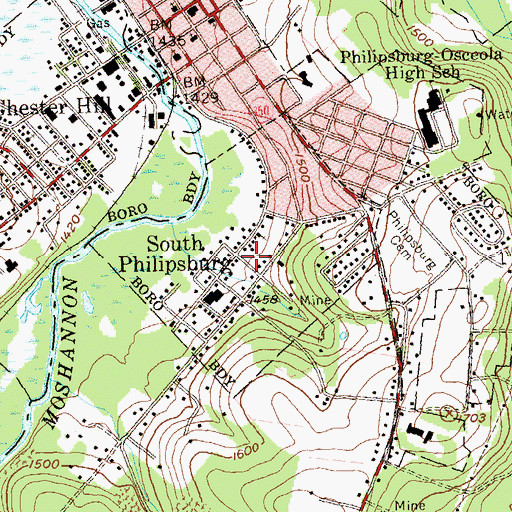 Topographic Map of South Philipsburg Census Designated Place, PA