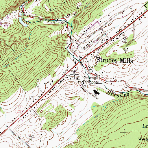 Topographic Map of Strodes Mills Census Designated Place, PA