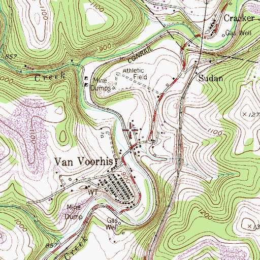 Topographic Map of Van Voorhis Census Designated Place, PA