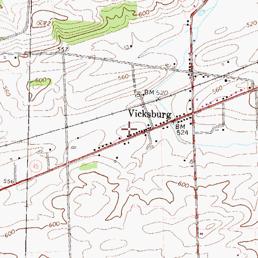 Topographic Map of Vicksburg Census Designated Place, PA
