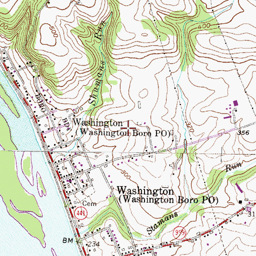 Topographic Map of Washington Boro Census Designated Place, PA