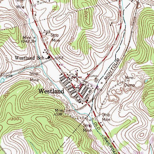 Topographic Map of Westland Census Designated Place, PA