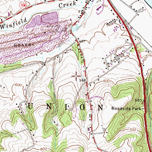 Topographic Map of Winfield Census Designated Place, PA