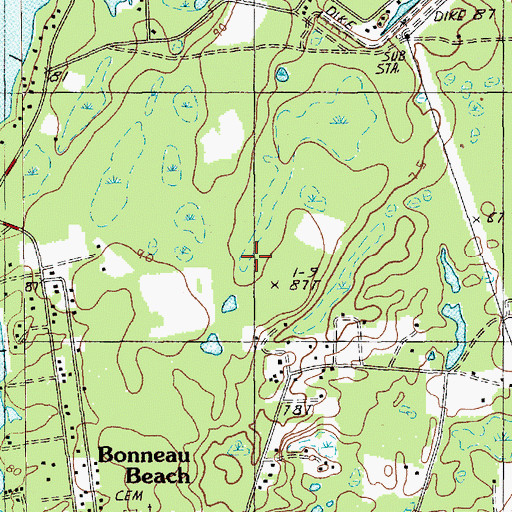 Topographic Map of Bonneau Beach Census Designated Place, SC