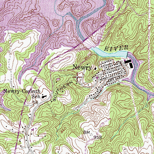 Topographic Map of Newry Census Designated Place, SC