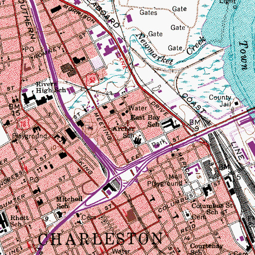 Topographic Map of Charleston Central Division, SC