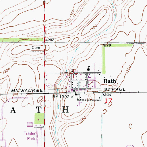 Topographic Map of Bath Census Designated Place, SD
