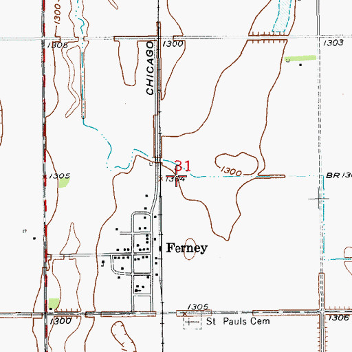 Topographic Map of Ferney Census Designated Place, SD