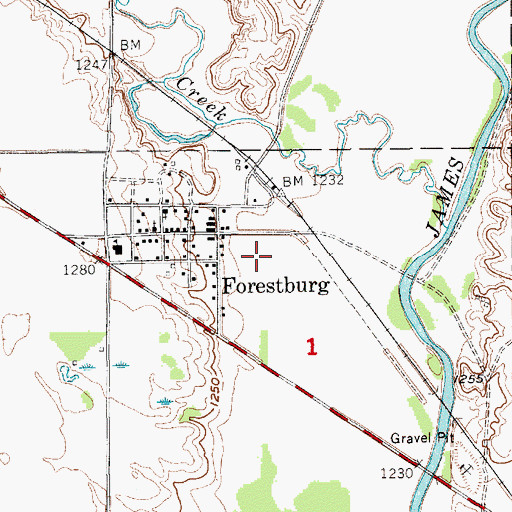 Topographic Map of Forestburg Census Designated Place, SD