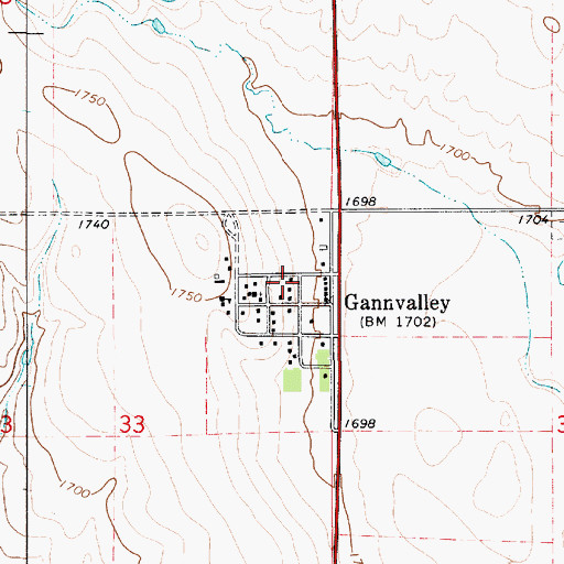Topographic Map of Gann Valley Census Designated Place, SD