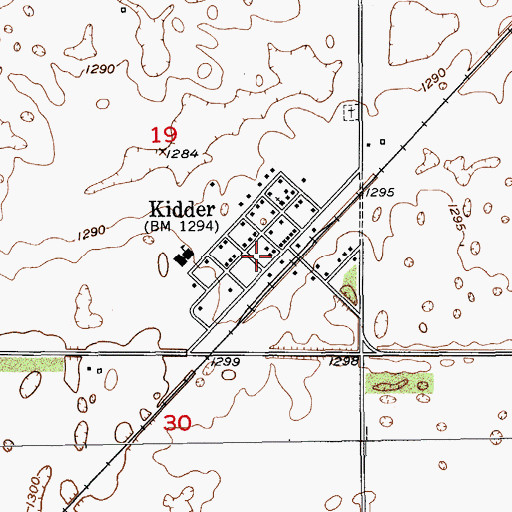 Topographic Map of Kidder Census Designated Place, SD