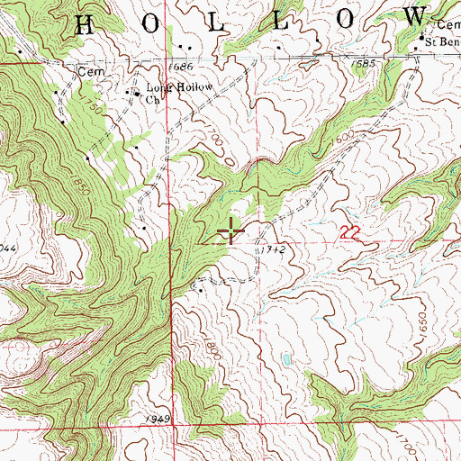 Topographic Map of Long Hollow Census Designated Place, SD