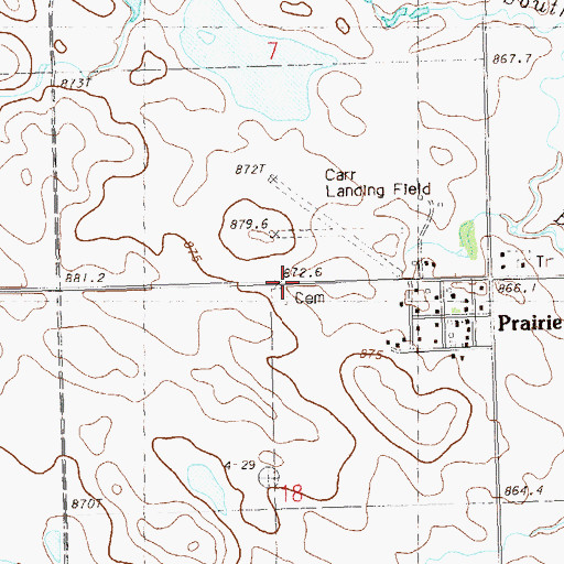 Topographic Map of Prairie City Census Designated Place, SD