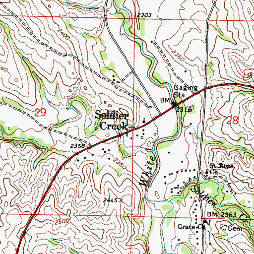 Topographic Map of Soldier Creek Census Designated Place, SD