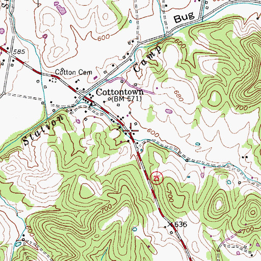 Topographic Map of Cottontown Census Designated Place, TN