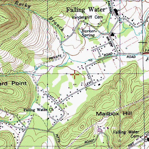Topographic Map of Falling Water Census Designated Place, TN