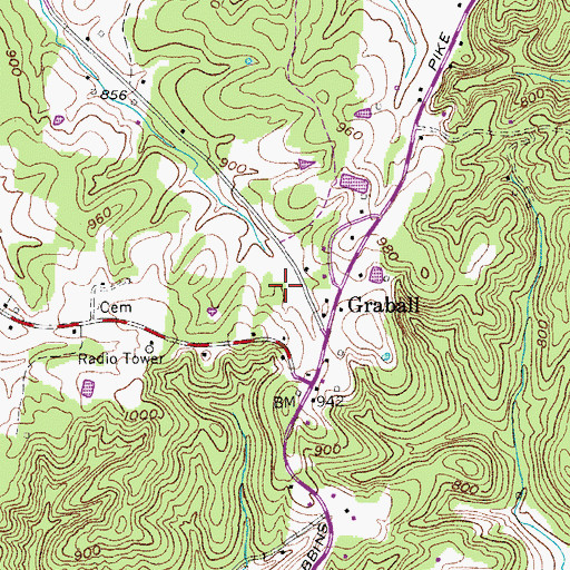 Topographic Map of Graball Census Designated Place, TN