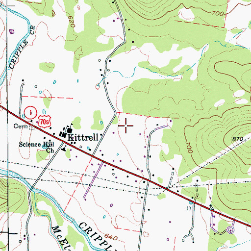 Topographic Map of Kittrell Census Designated Place, TN