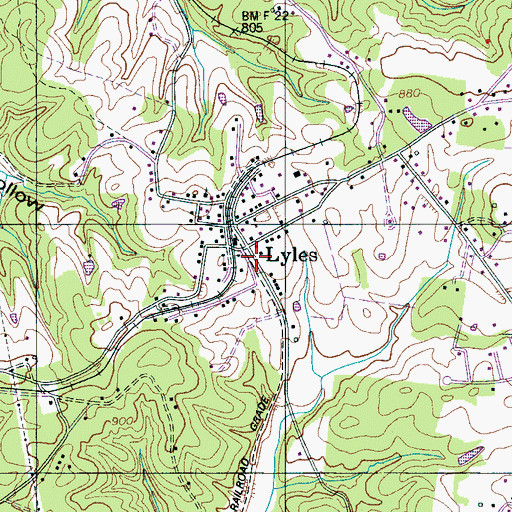 Topographic Map of Lyles Census Designated Place, TN