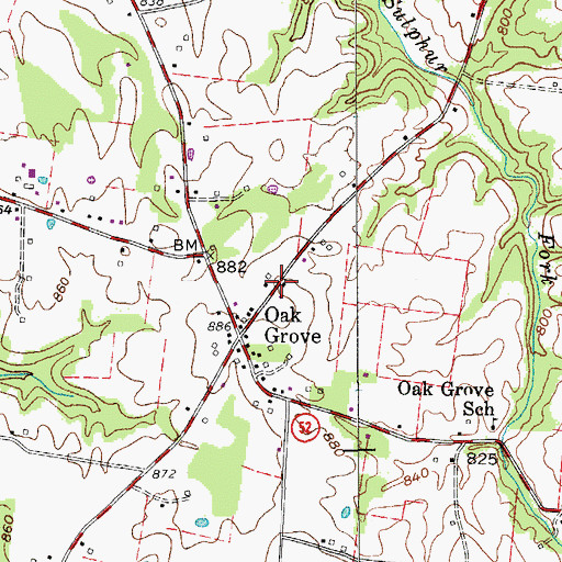 Topographic Map of Oak Grove Census Designated Place, TN